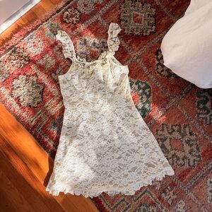 For Love & Lemons - Lace Ruffle Strap Chemise Slip Dress in Cream